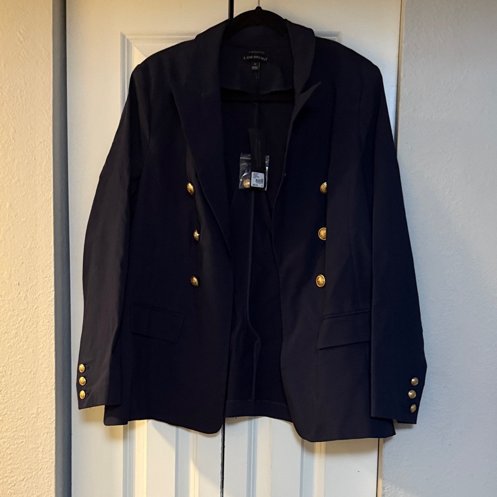Lane Bryant Dark Blue Blazer with Gold Accents